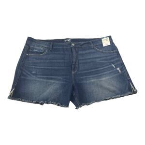 Terra & Sky Size 24W High Rise Dark Wash Frayed Hem Side Slit Denim Jean Shorts